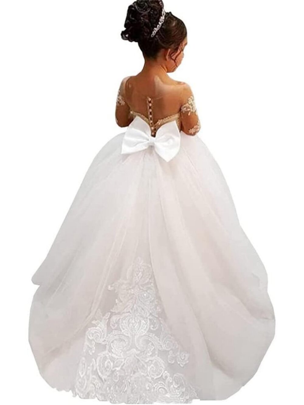 Elegant Lace Flower Girl Dress with Long Sleeves | Perfect for Pageants